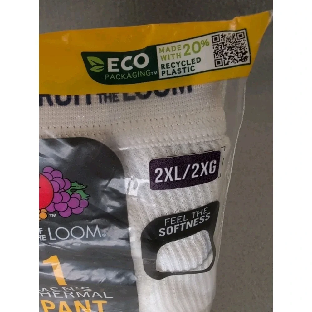 Fruit of the Loom Men's Thermal Pants 2XL White Long‎ Johns 2 Pack NIP